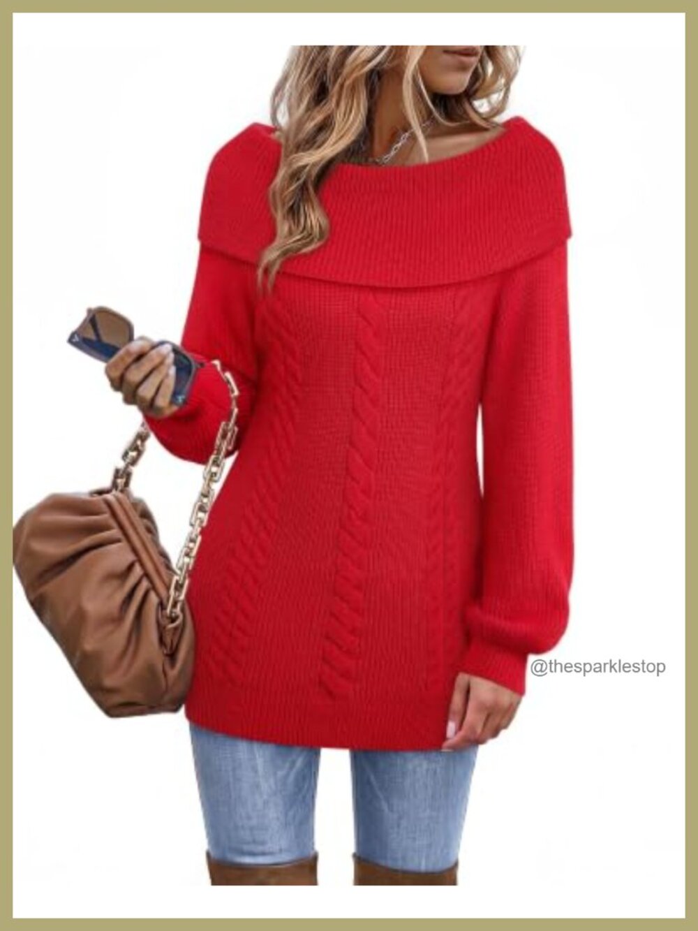 Cable Knit Pullover Tunic Sweater Cowl Neck Long Sleeve Women